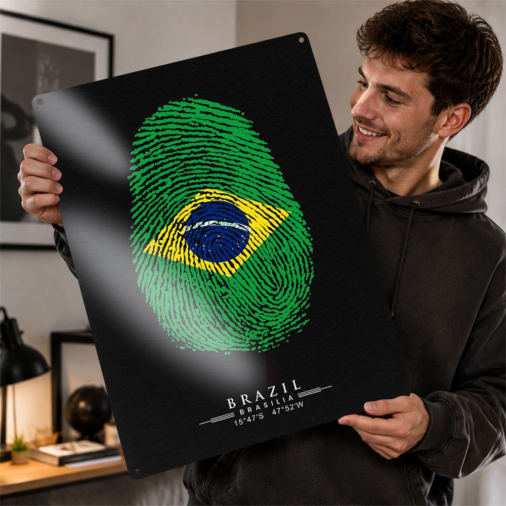 Home Office Design Ideas - Brazil Flag Fingerprint Aluminum Poster Graphic
