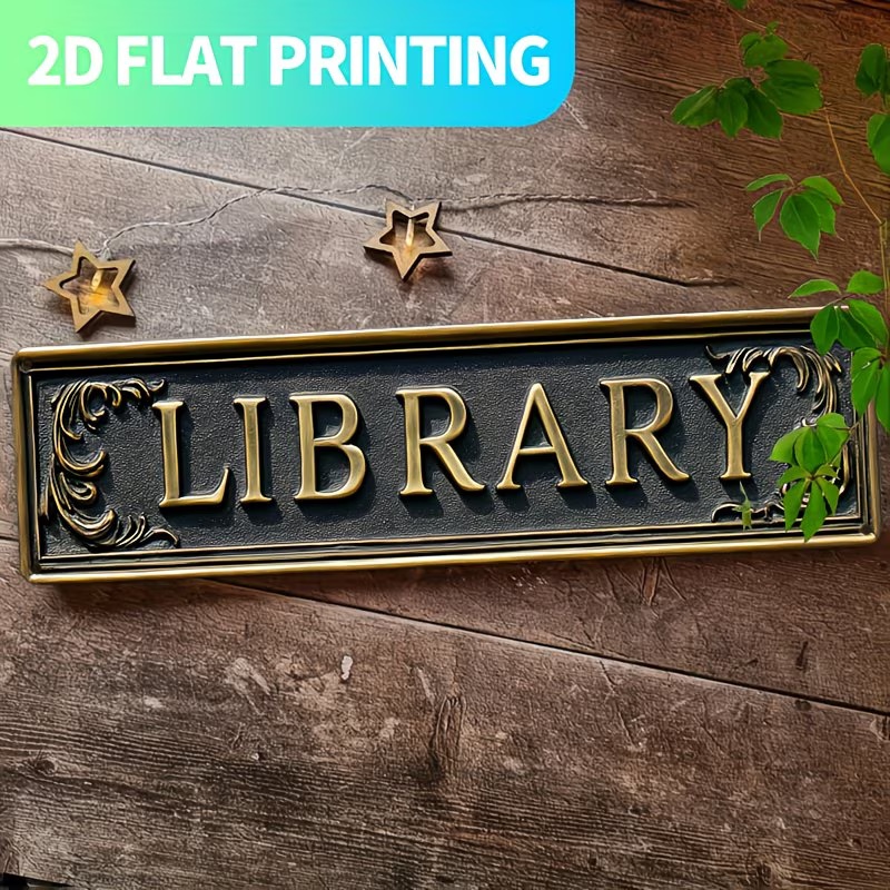 Home Office And Library - Metal Tin Decorative Plaque, Library Letter