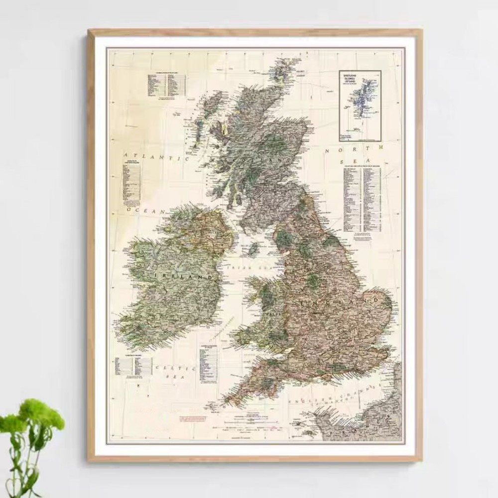 Home Office And Library - Vintage HD Britain Map Posters Prints