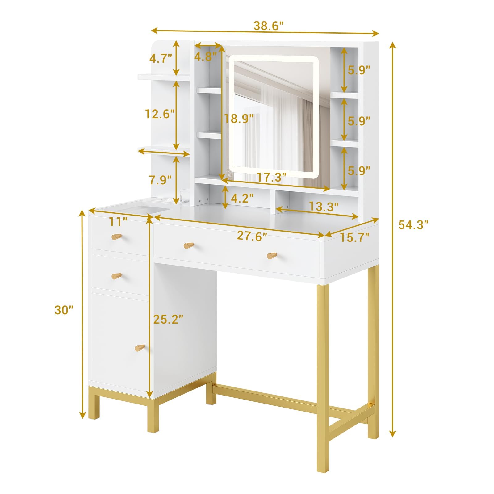 White Vanity Desk with Mirror  - огляд і ціна Power Strip Desk