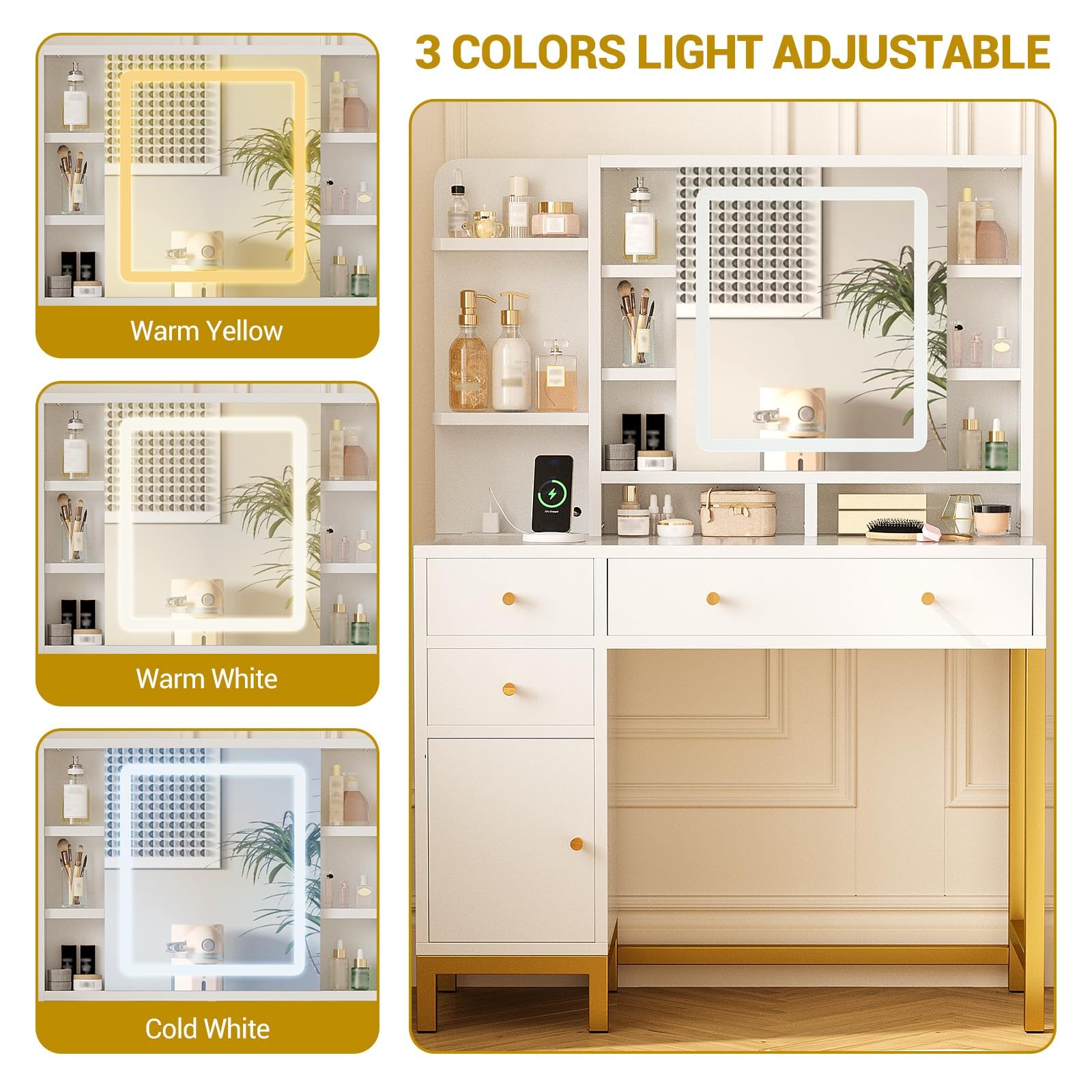 White Vanity Desk with Mirror  - огляд і ціна Power Strip Desk