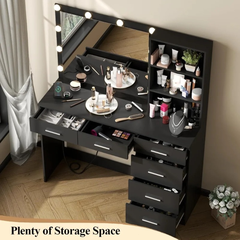 39 Inches Black Vanity Desk wi - огляд і ціна Power Strip Desk
