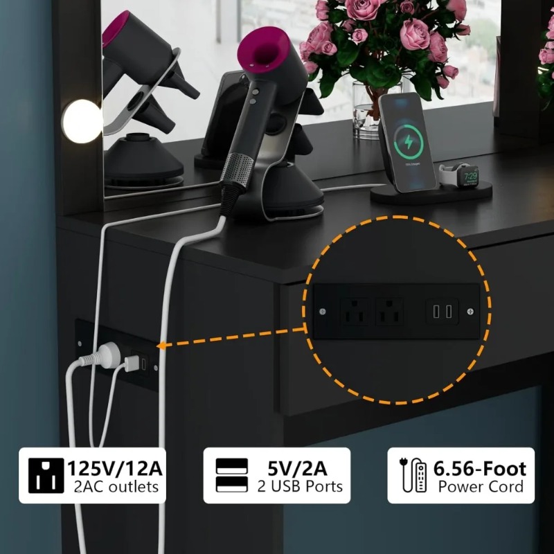39 Inches Black Vanity Desk wi - огляд і ціна Power Strip Desk